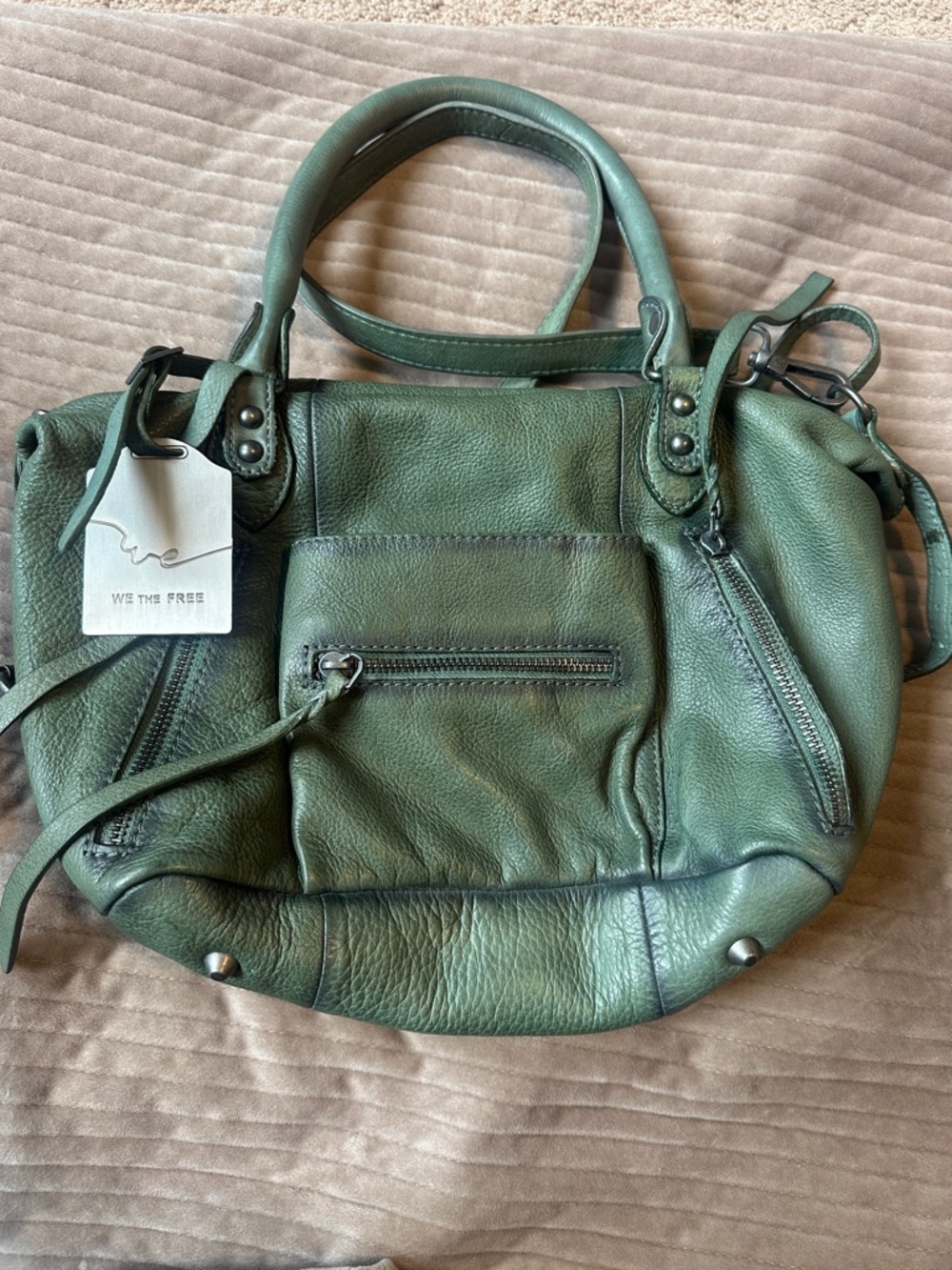 Free people baby Emerson in sage We The Free Green Pebbled Leather Shoulder Bag